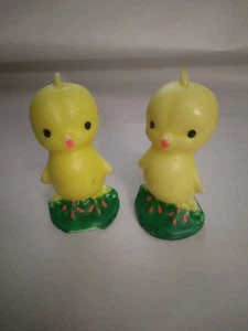 Vintage Gurley 2pc EASTER CHICK Novelty Wax Candle Figurine Yellow 3" - Picture 1 of 8