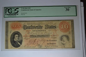 T-24. 1861 $10 Confederate States of America- PCGS Very Fine 30 - Picture 1 of 2
