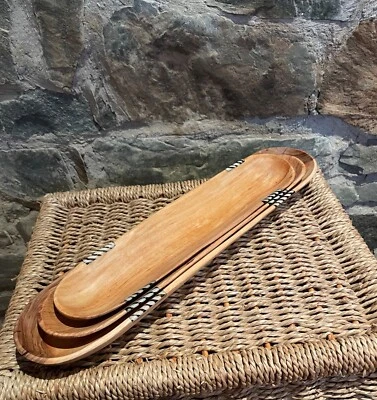 African Long Wooden Bowls Set of 3 Hand Carved (15 inch) - Image 1 of 4