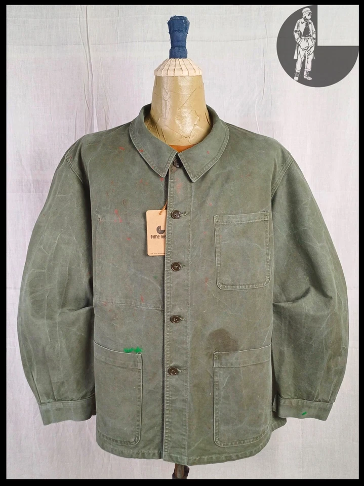1960s French Army Green Canvas Work Jacket - Image 1 of 4