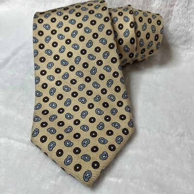 Lands’ End Tie Mens Yellow Multicolor Silk Necktie Medallion USA Donuts? - Image 1 of 4