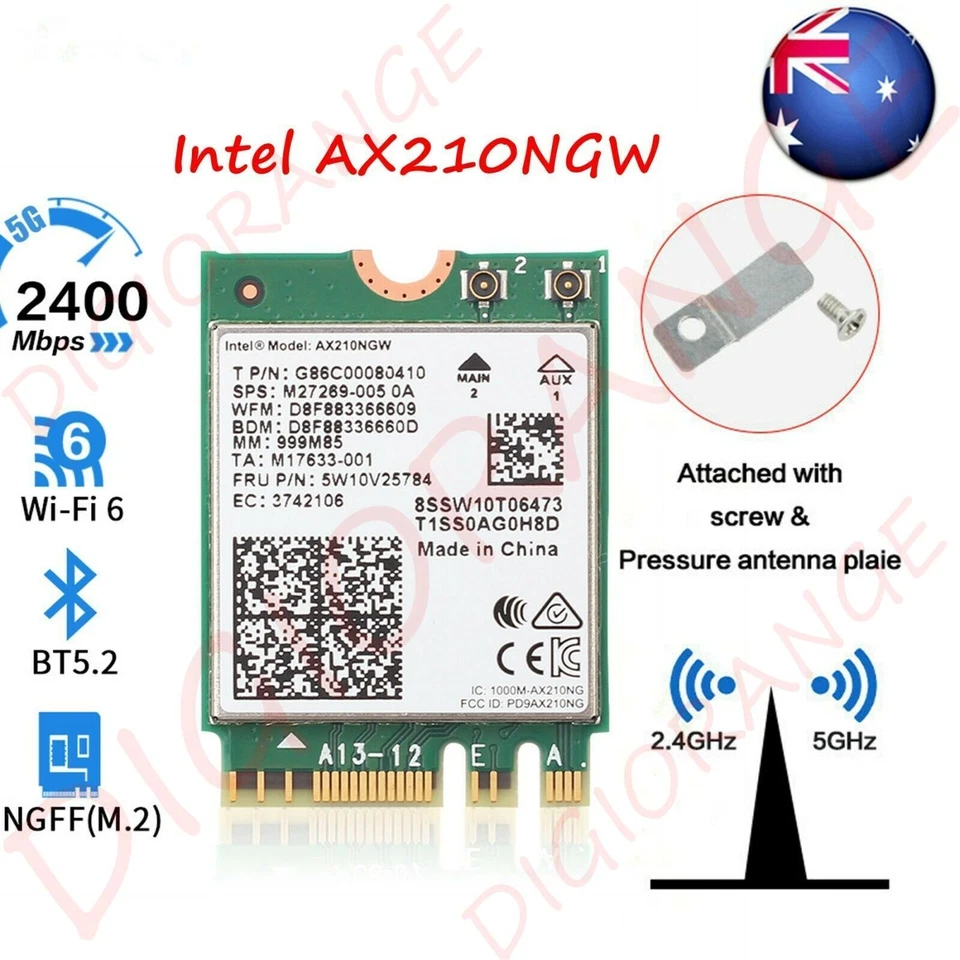 Dual Band Intel AX210 Wireless AX210NGW 2.4Gbps 802.11AX Wireless Wi-Fi 6 Card  - Image 1 of 4