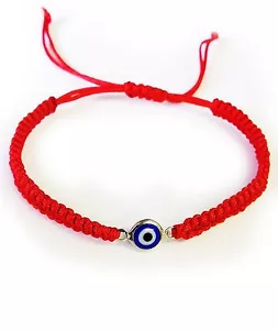 Bracciale Macramè Malocchio Classico Rosso, Corda e Argento Alloggiamento - Foto 1 di 1