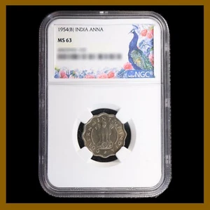 British India 1 Anna, 1954 (B) Bombay NGC MS 63 Zebu Bull Asoka Lion 4465943-102 - Picture 1 of 2