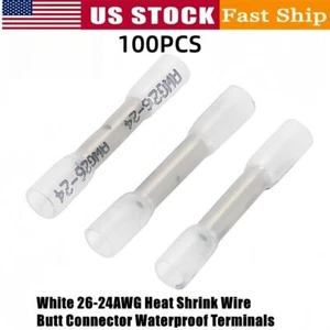 100Pcs 26-24AWG Heat Shrink Wire Butt Connectors Waterproof Splice Terminals - Picture 1 of 5