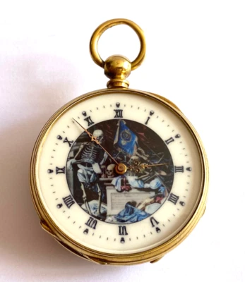 Raro Memento Mori Calaveras Esqueleto Plata Oro Pl. Reloj Bolsillo Mecánico Fusee Foto 1 de 4