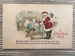 A Christmas Wish Santa Blue Pants Sleeping Child Blessings Toy Stocking Postcard - Picture 1 of 2