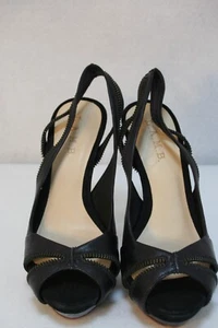 Tacones altos LAMB de cuero negro con diseño de cremallera y punta abierta talla 7,5 M - Imagen 1 de 5