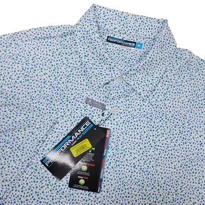 Neu mit Etikett Roundtree & Yorke Herren XL weiß Allover Blumenmuster Performance Stretch Polo - Bild 1 von 7