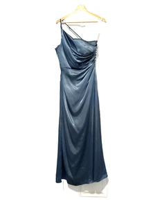 Galina Signature Blue Satin One Shoulder Bridesmaid Formal Evening Dress Sz 10 - Picture 1 of 12