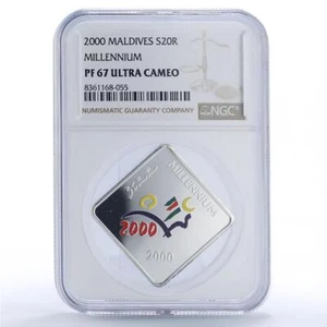Maldives 20 rufiyaa Millennium PF67 NGC silver coin 2000 - Picture 1 of 4