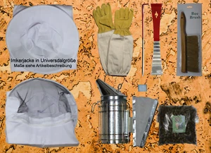 Imker Starter Set weiß 5 Teile Jacke Besen Smoker Stockmeißel Handschuhe Bienen - Bild 1 von 29