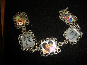 PICTURE PHOTO SILVER TONE FRAMED SQUARES BRACELET #8/30 - Picture 1 of 5