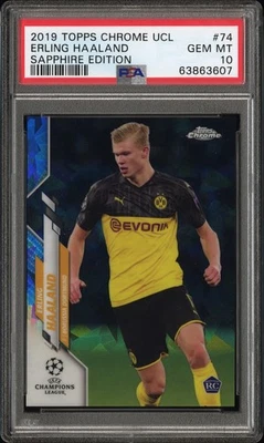 2019 TOPPS CHROME UCL SAPPHIRE SOCCER CARD #74 ERLING HAALAND BUNDESLIGA PSA 10 - Image 1 of 3