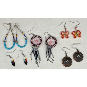 Lot of 5 Native American Earrings Beaded Butterfly, Feather, Dream Catcher - Picture 1 of 16