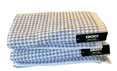 DKNY Juego de 2 Toallas de Baño Monet Blue Haze Gingham Checks 100% Algodón 28 x 54 Foto 1 de 4