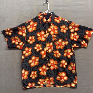 Sideout Shirt Mens Large Black Orange Floral Hawaiian Button Up Short Sleeve - Picture 1 of 5