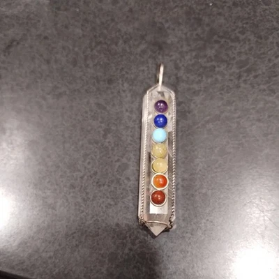 石英水晶尖双7脉轮石银色吊坠项链灵气修复 — 第 1/2 张图片