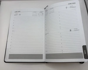 12 Month 2025 Diary Journal Notebook Hardcover Black w Ribbon Marking Calendar - Picture 1 of 3