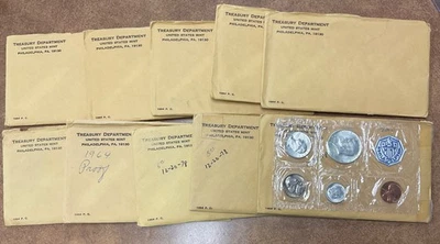 1964 Proof Set Original Envelopes  Silver coins  w/ kennedy half,  lot of 10. - Image 1 of 4