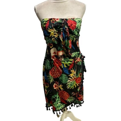 Mini Vestido Venus Tropical Loro Piña Estampado Floral Sin Tirantes XL Foto 1 de 4