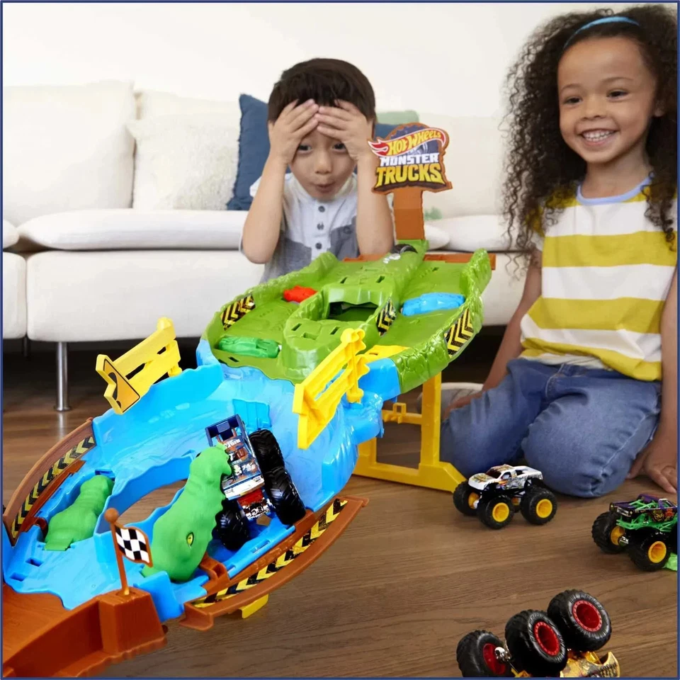 Hot Wheels Monster Truck Race Track Indoor Play Fun 2 Die Cast Trucks Included - Image 1 of 4