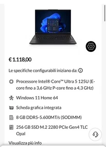 Lenovo Thinkpad L16 Gen1 Ultra 5 125H 8Gb DDR5 256Gb WUXGA 16" Gar 03/26 - Imagen 1 de 3