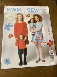Kwik Sew Pattern K3959 Girls Pullover Knit Dress w/Sleeve~Ruffle Trim Opts XXS-L - Picture 1 of 2