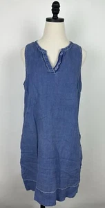 Vestido recto TOMMY BAHAMA azul índigo L tejido desteñido algodón bolsillos playa viaje - Imagen 1 de 11