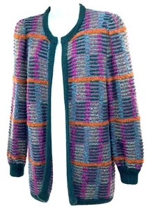 Vintage ESCADA Mohair Multicolor Wool Knit Cardigan Sweater Graphic Retro 36 S - Picture 1 of 12