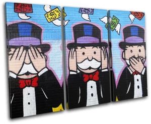 Monopoly Urban Colourful Graffiti TREBLE CANVAS WALL ART Picture Print - Picture 1 of 1