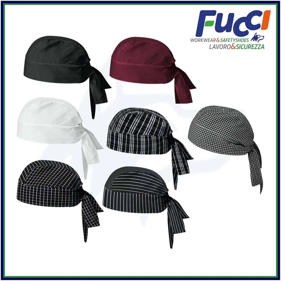 BANDANA CHEF PIZZAIOLO PIRATA CICLISMO COPRICAPO A NODO COTONE UOMO DONNA - Immagine 1 di 1