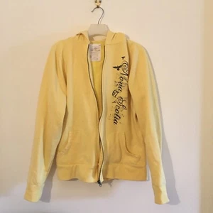 Fundy Resort Bright Vivid Yellow And Navy Blue Zip Up Hoodie - Retro Y2K Style - Picture 1 of 14