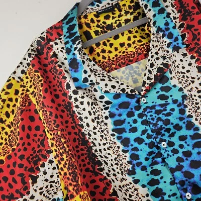 ASOS Disco Animal Print Shirt Mens XL Satin Button Oversized Baggy Street - Image 1 of 4