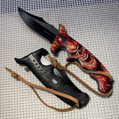 "Navaja de bolsillo única 9"" grande guardia de mano cuerda de cuero estilo Bowie regalo de caza" Foto 1 de 3