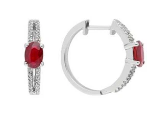 Creolen mit Diamanten und Rubinen 750er/18K Weißgold Ohrringe mit Zertifikat - Bild 1 von 3