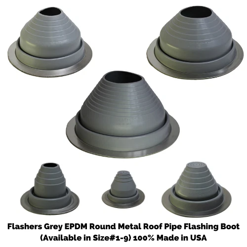 Flashers Grey EPDM Round Metal Roof Pipe Flashing Boot (Size#1-9) Made in USA - Image 1 of 4