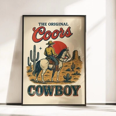Vintage Coors Cowboy Beer Poster Retro Western Wall Art for Beer Lovers Unframed - Image 1 of 3