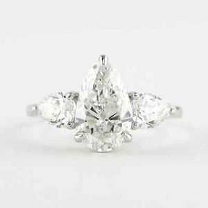 IGI Certified 1.90 TCW Pear Lab Grown Diamond 14K Gold Three Stone Classic Ring - Picture 1 of 5