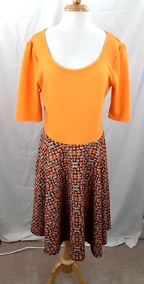 LuLaRoe Womens 2XL Nicole Fit N Flare Dress Orange Geometric Stretch Fall Casual - Изображение 1 из 4