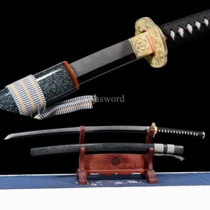 Japanese Katana AbrasiveFolded Steel Clay Tempered Brass Sword OXHorn Saya Sharp - Picture 1 of 10