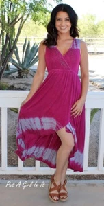 New Womens VOCAL CRYSTAL MAGENTA PINK TIE DYE BOHO SALSA MAXI DRESS USA S M - Picture 1 of 6