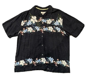 Tommy Bahama schwarzes hawaiianisches Seide geknöpftes Shirt mit Blumenmuster Originalpassform 2XL - Bild 1 von 10