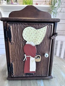 Vtg NICE 19”x12” Holly Hobbie Handmade Carved Wood Wall Shelf Cabinet Spice Rack - Picture 1 of 18