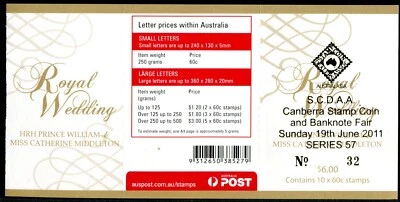 Folleto de estampillas Royal Engagement William & Kate 2011 SB376 (Gen BC) Canberra No32 Foto 1 de 2