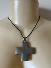 GRUNGE  METAL SILVER COLORED CROSS STATEMENT PENDANT COSTUME JEWELRY NECKLACE