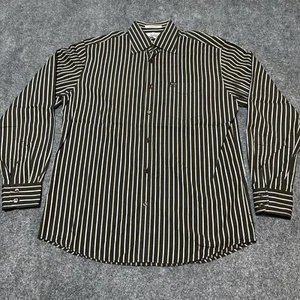 Facconable Shirt Mens Medium Brown Pinstriped Cotton Button Down Collar Pocket - Picture 1 of 11