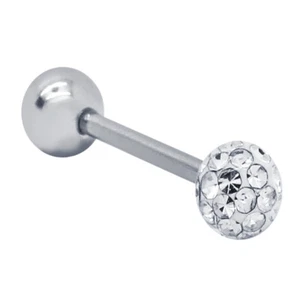 Piercing Barbell Tongue Chest Rod Crystal Rhinestone Ball Stainless Steel - Picture 1 of 12