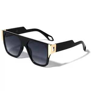 Sunglasses Fashion Designer Unisex Black Lens Square Flat Top Gold Street Gafas - Picture 1 of 3