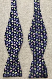 Saddlebred Hand Made Bow Tie Dark Blue, Pink Green Purple Floral Self-Tie 2 3/8” - Picture 1 of 9